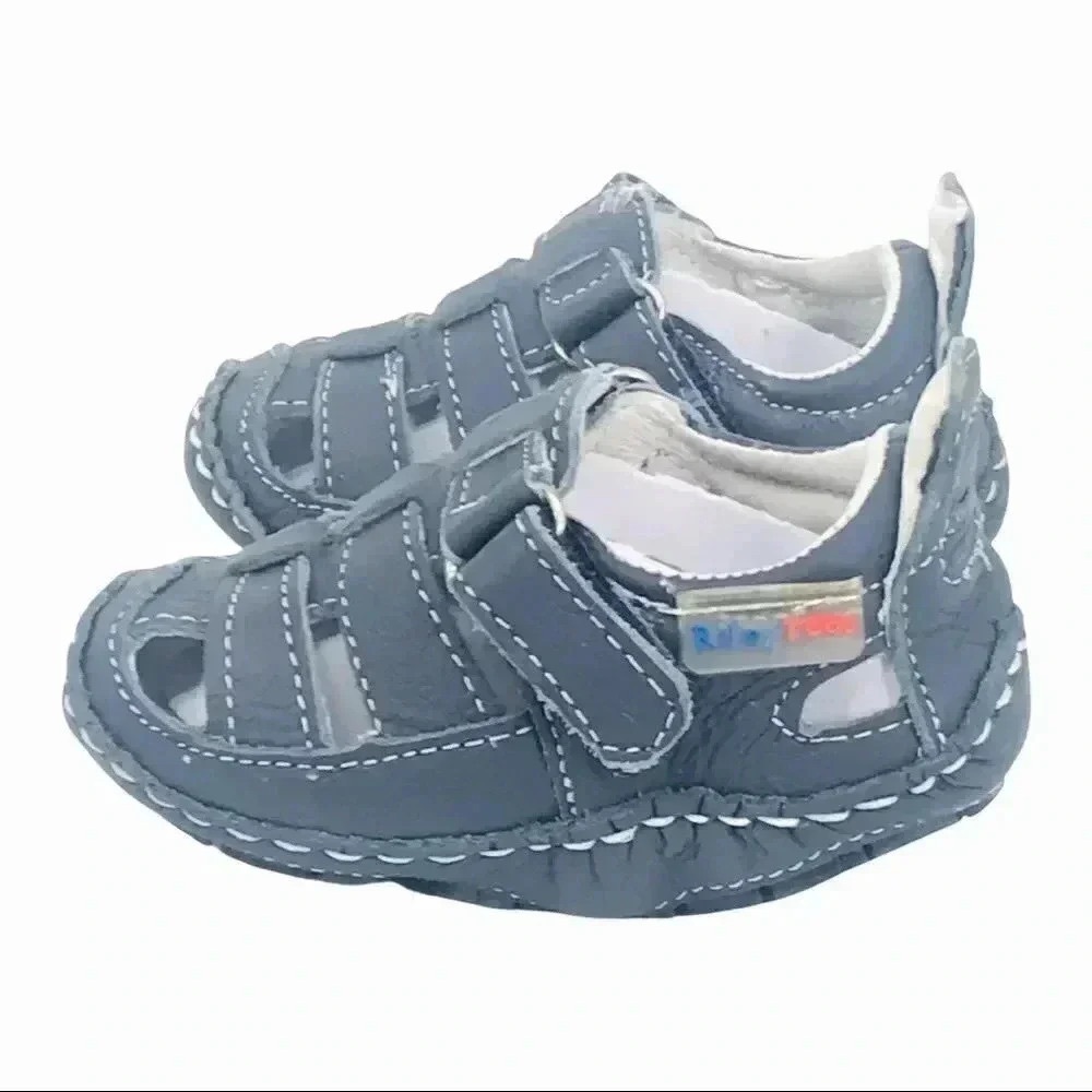 RILEYROOS SANDALS 3-6 MONTHS CHESSIE NAVY BABY WALKERS CLOSED TOE LEATHER SHOES - Picture 7 of 15